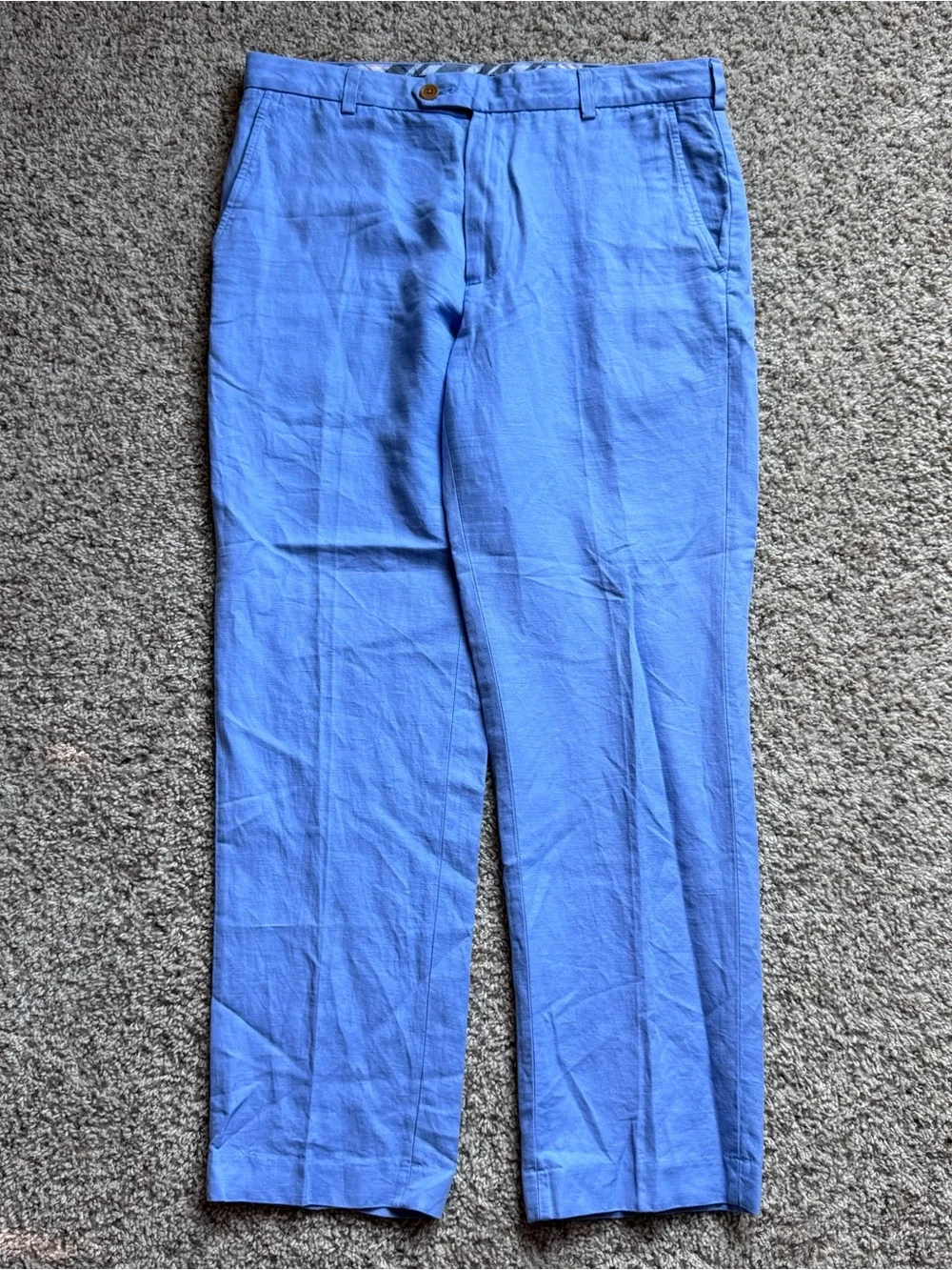 Brooks Brothers Baird McNutt Irish Linen Blue Clark Fit Pants 35W Flat Front